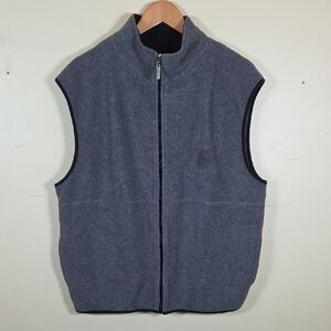 Foot Locker XL Fleece Full Zip Vest Zipper Pockets Gray Black Piping